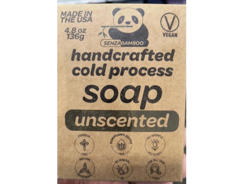 Senza Bamboo Hand Crafted Cold Process Soap, Unscented, 4.8 oz/136 g