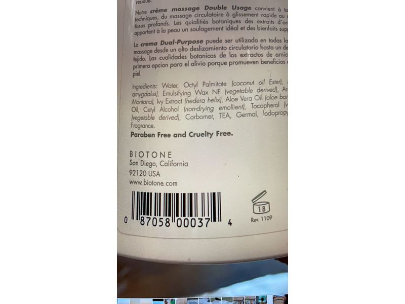 Biotone Dual-Purpose Massage Creme, Arnica & Ivy Extract, 36 oz/1062 mL