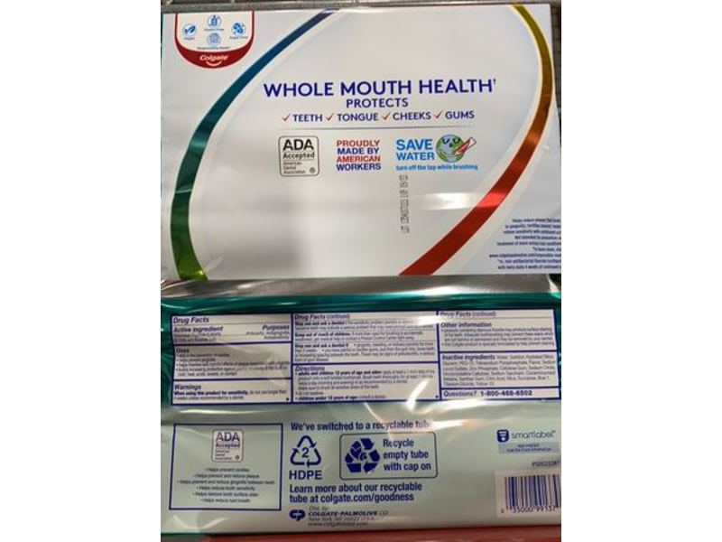 Colgate Total Whole Mouth Health Toothpaste, Fresh Mint Stripe, 6.0 oz/170 g, Pack Of 5