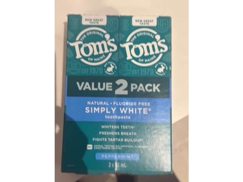 Tom's Of Maine Simply White Toothpaste, Peppermint, 85 mL , Pack Of 2