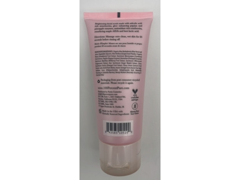 100% Pure Strawberry Brightening Scrub, Pineapple & Cranberry, 2 fl oz/59 mL