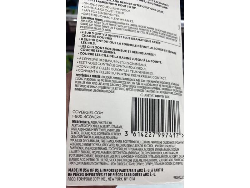 Covergirl Exhibitionist Mascara, 800 Very Black, 0.3 fl oz/9 mL