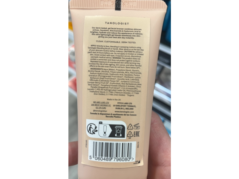 Tanologist Insta Glow Illuminating Face Bronzer, Hyaluronic Acid + Squalene & Niacinamide, 2.02 fl oz/60 mL