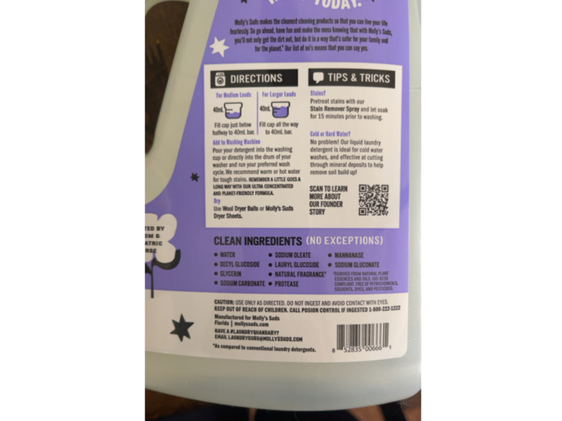 Molly's Suds Laundry Detergent, Lavender, 100 Loads, 52 fl oz