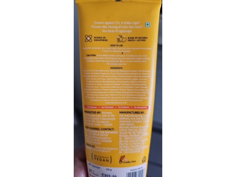 Aqualogica Glow+ Dewy Sunscreen, SPF 50+ PA++++, 125 g