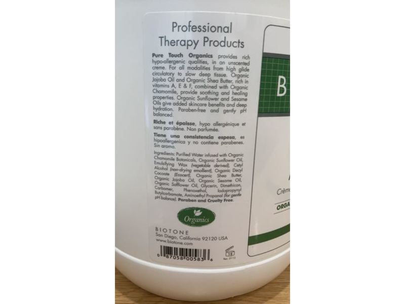 Biotone Pure Touch Organics Massage Creme, 128 fl oz/3776 mL