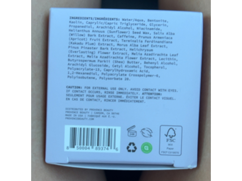 Provence Beauty Masked Out French Green Clay Mask, Niacinamide + Caffeine + Willowbark, 3 fl oz/88 mL