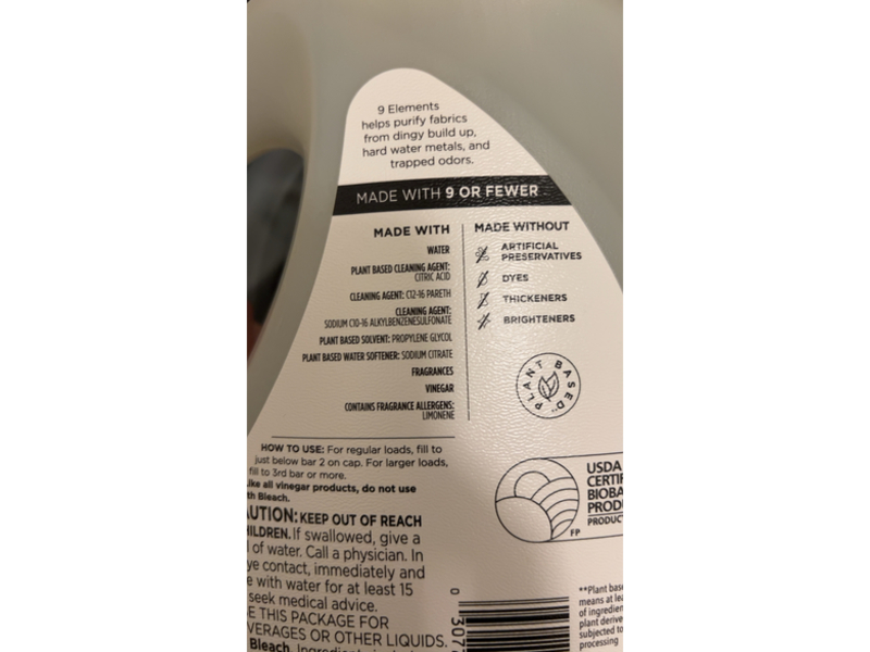 9 Elements Laundry Detergent Liquid, Lavender Scent, Vinegar Powered, 65 fl oz/1.92 L