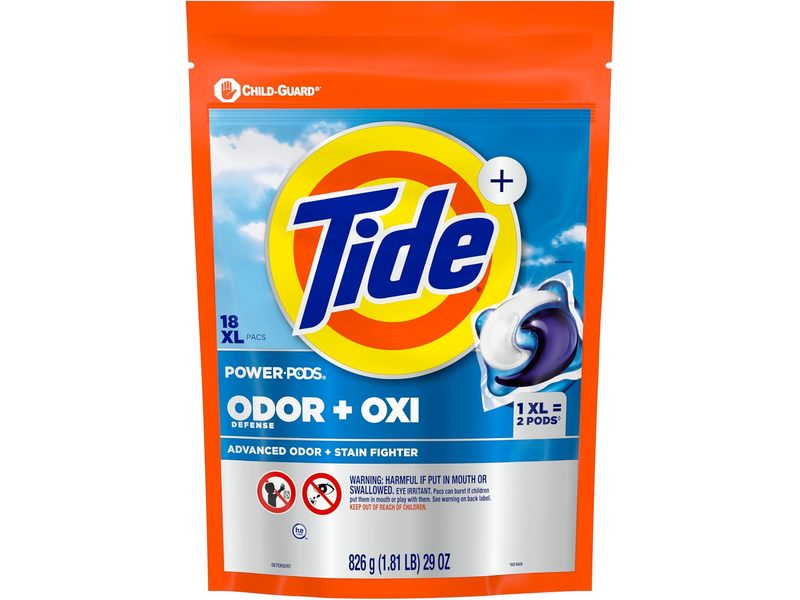 Tide Power Odor Defense + Oxi Laundry Detergent Pods, 29 oz/826 g, 18 XL Pacs