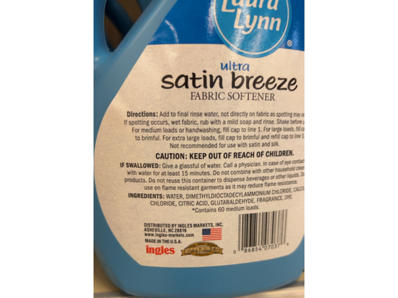 Laura Lynn Ultra Fabric Softener, Satin Breeze, 60 Loads,51 fl oz/1.51 L