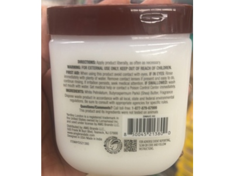 Yardley London Naturally Inspired Petroleum Jelly Rich Moisturizing, Shea Butter, 6 fl oz/170 g