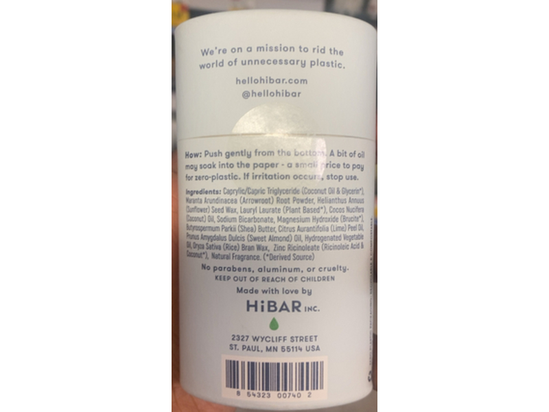 HiBAR Deodorant, Fresh Rain + Cucumber, 2.25 oz/64 g
