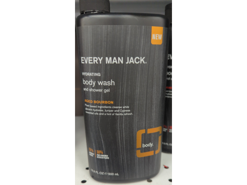 Every Man Jack Hydrating Body Wash & Shower Gel, Aged Bourbon, 16.9 fl oz/500 mL