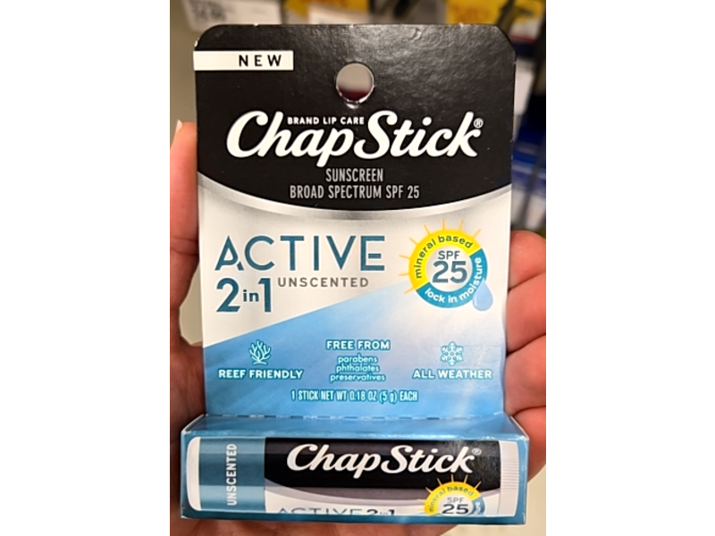 Chapstick Active 2 In 1 Sunscreen Lip Balm, SPF 25, 0.18 oz/5 g