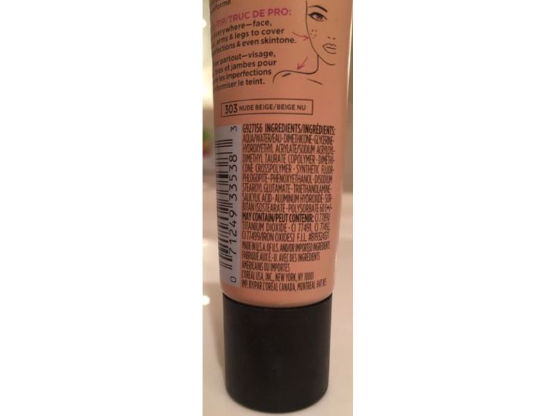 L'Oreal Paris Infallible Total Cover Foundation, 303 Nude Beige, 1 fl oz/30 mL