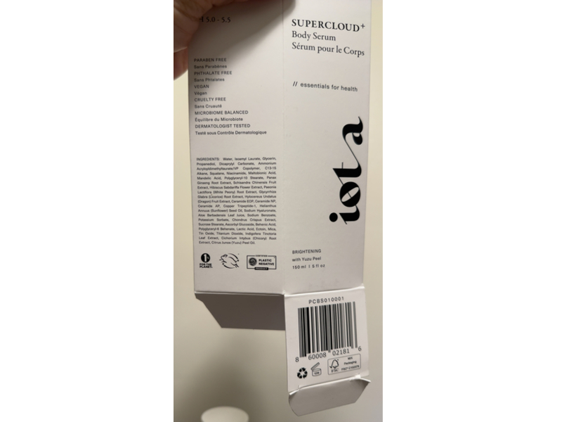 Iota Supercloud+ Brightening Body Serum, Yuzu Peel, 5 fl oz/150 mL