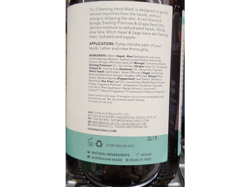 Sukin Cleansing Hand Wash, Eucalyptus & Tea Tree, 16.9 fl oz/500 mL