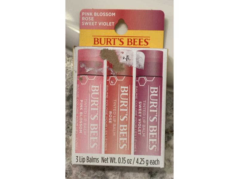 Burt's Bees Tinted Lip Balm, Pink Blossom, Rose & Sweet Violet, 0.15 oz/4.25 g, 3 Count