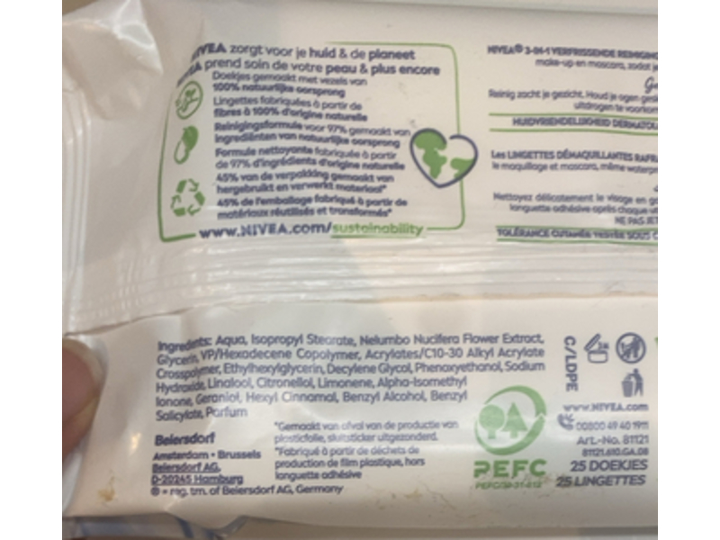 Nivea 3 In 1 Reingsdoekjes Cleansing Wipes, 25 Count