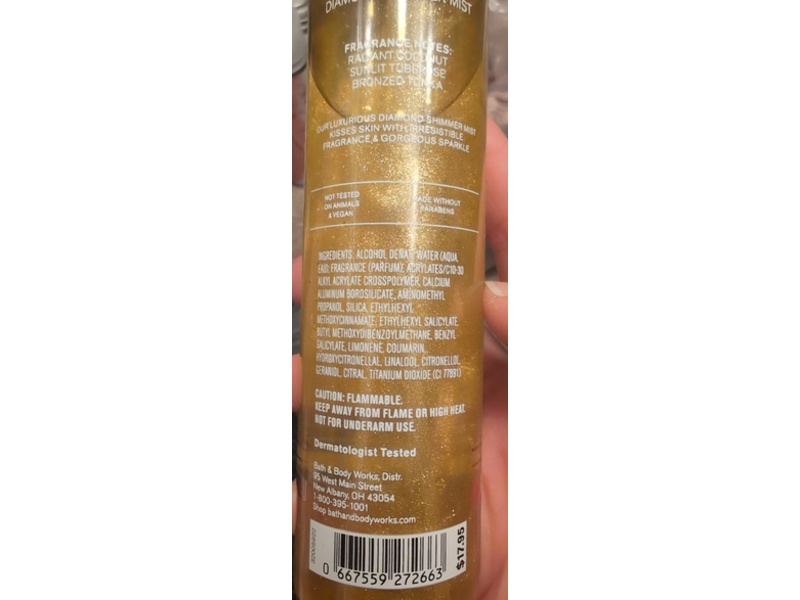 Bath & Body Works Solar Shine Diamond Shimmer Mist, Radiant Coconut & Vanilla, 4.9 fl oz/145 mL