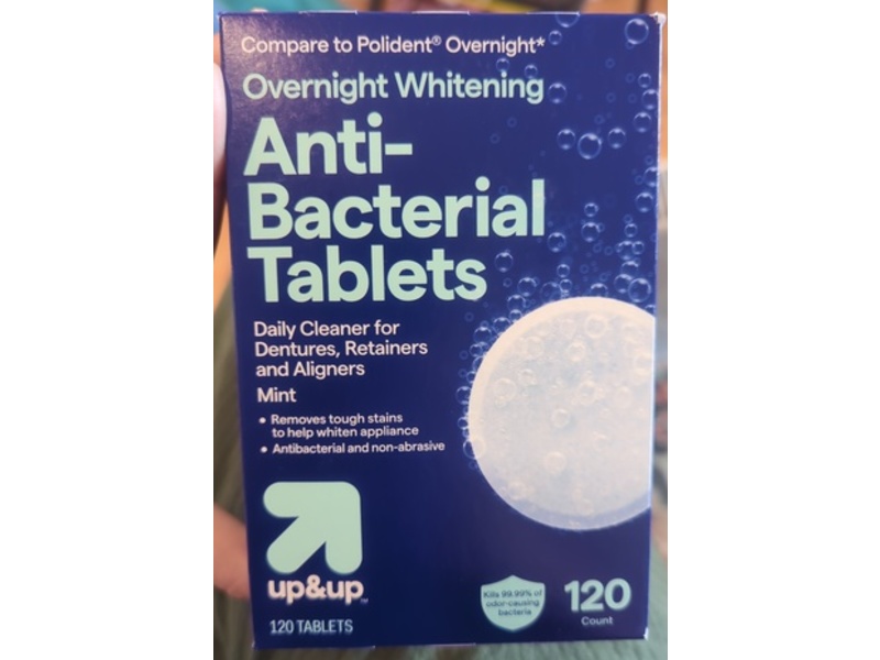 Up & Up Denture Anti-Bacterial Tablets, Overnight Whitening, 120 Count