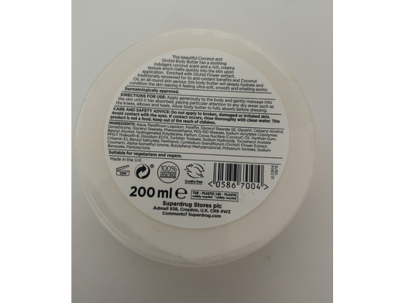 Superdrug Body Butter, Coconut & Orchid, 200 mL