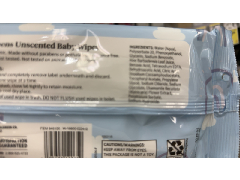 Walgreens Unscented Baby Wipes, 30 Count