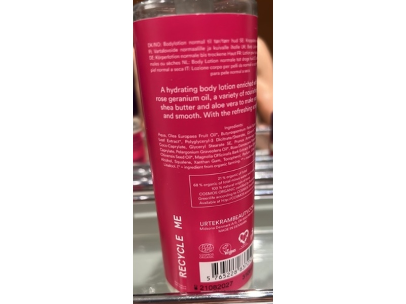 Urtekram Moisturizing Body Lotion, Rose, 8.2 fl oz/245 mL