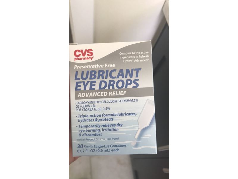 CVS Health Advanced Relief Enhanced Lubricant Eye Drops, Preservative Free,  30 ct Ingredients and Reviews