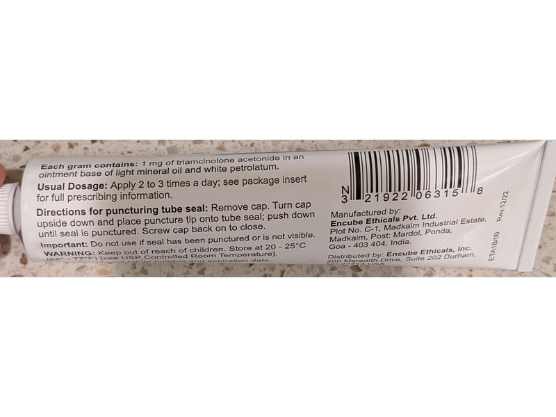 Triamcinolone Acetonide Ointment USP, 0.1%, 80 g, Encube (Rx)