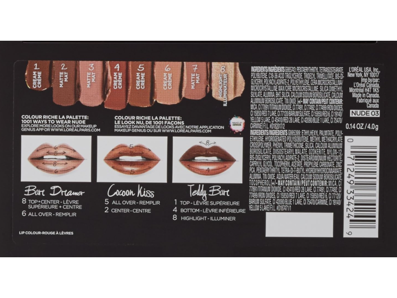 L'Oreal Paris Colour Riche La Palette Lip, Nude 03, 0.14 oz/4.0 g