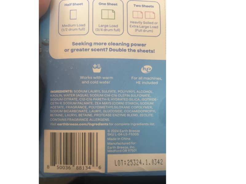 Earth Breeze Laundry Detergent Eco Sheets, Fresh Scent, 60 Loads, 30 Count