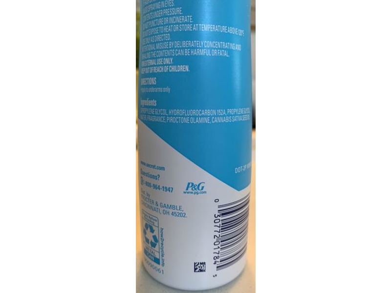 Secret Dry Spray Deodorant, Coconut + Hemp Seed Oil, 4.1 oz/116 g