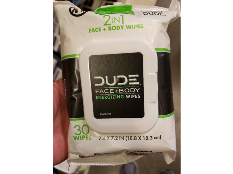 Dude Face + Body Energizing Wipes, 30 Wipes