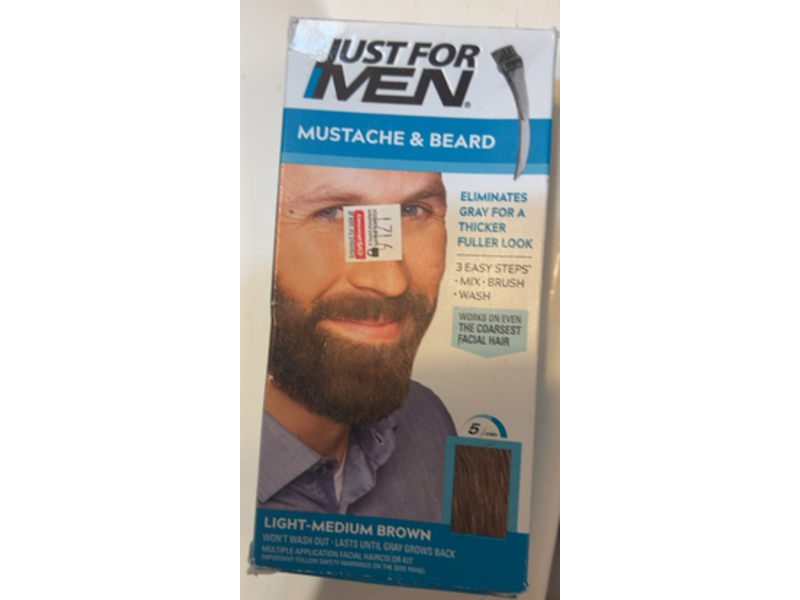 Just For Men Mustache & Beard Facial Hair Color, Light-Medium Brown, Pack Of 3
