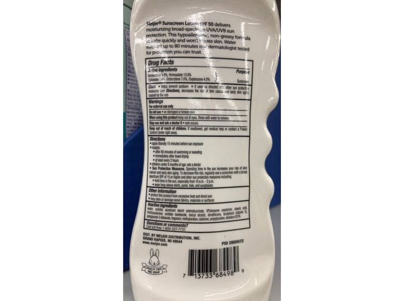 Meijer Sunscreen Lotion, Hypoallergenic, SPF 50, 8 fl oz/257 mL