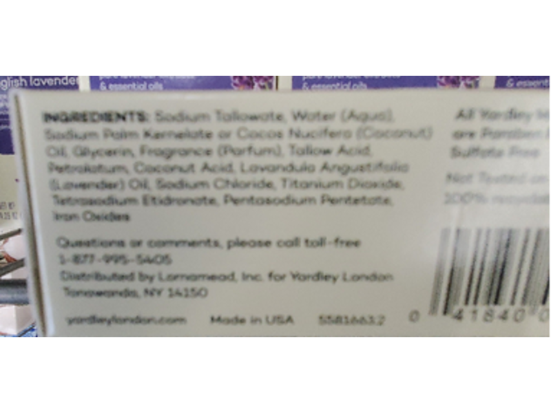 Yardley London Moisturizing Bath Bar, English Lavender, 4.25 oz/120 g