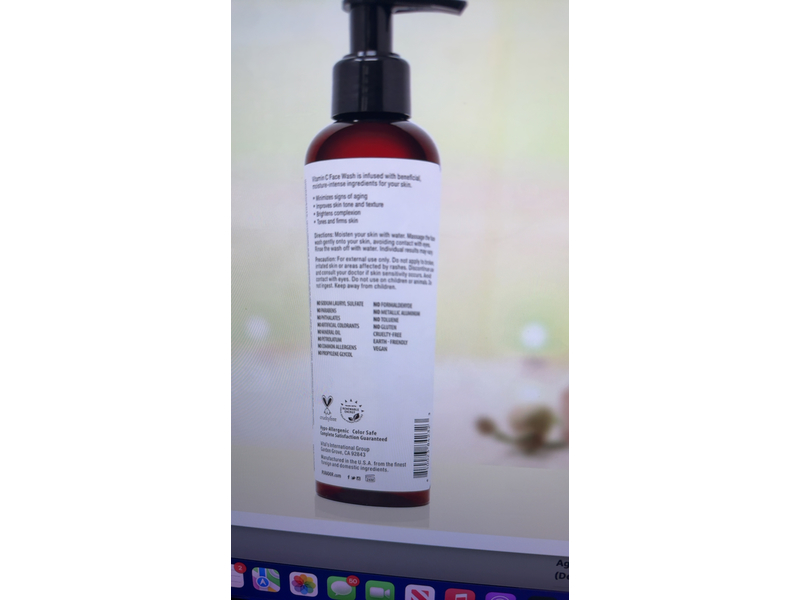 Pura d'or Face Wash, Vitamin C, 8 fl oz/237 mL