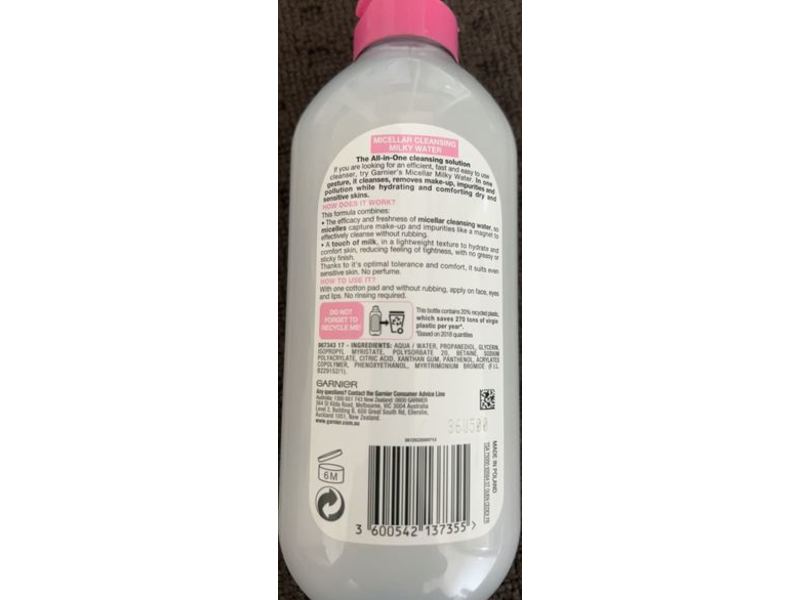 Garnier SkinActive Micellar Cleansing Milky Water, Dry & Sensitive Skin, 400 mL