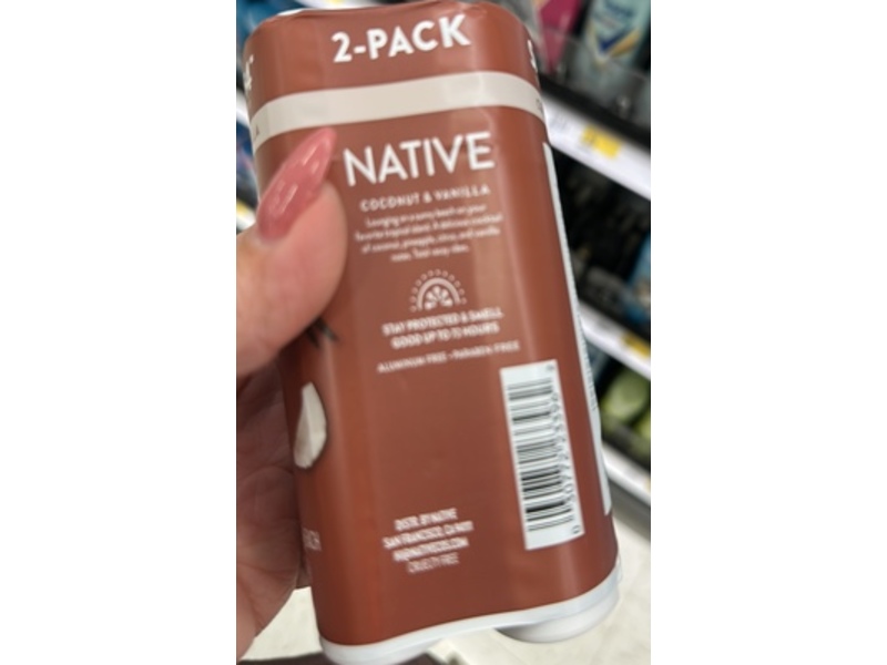 Native Aluminum Free Deodorant, Coconut & Vanilla, 4.6 oz/130 g, Pack Of 2