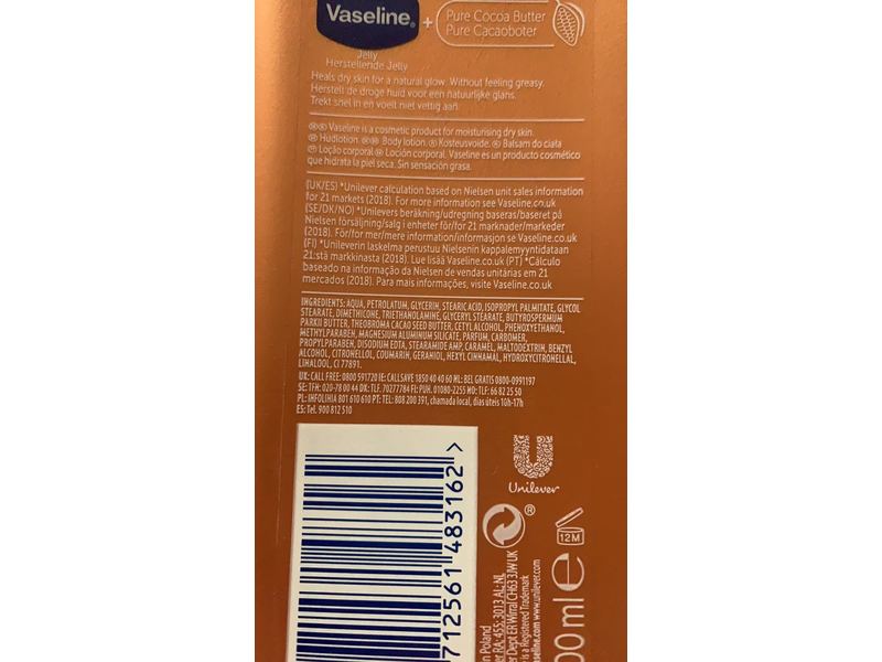 Vaseline Intensive Care Cocoa Radiant Body Lotion, Vaseline Jelly, 400 mL