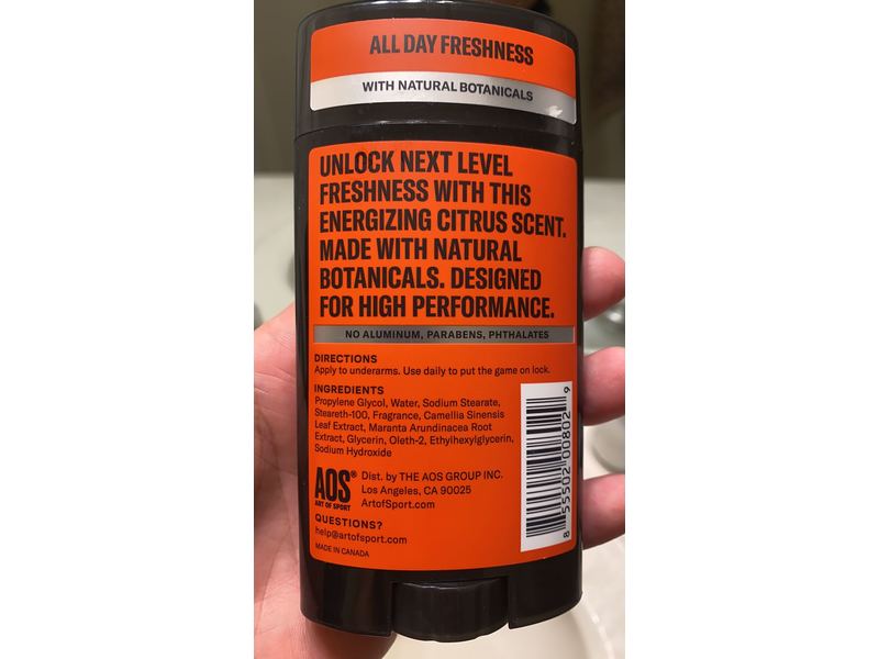 Art Of Sport Deodorant, Compete Energizing Citrus, 2.7 oz/76 g