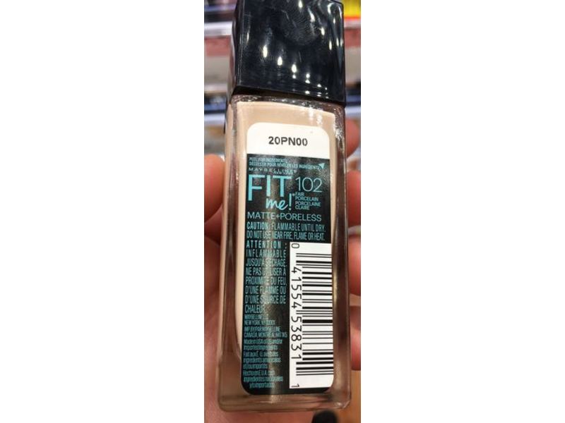 Maybelline New York Fit Me! Matte Plus Poreless Foundation, 102 Fair Porcelain, 1 fl oz/30 mL