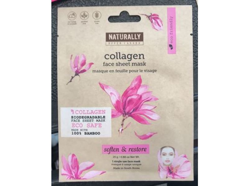 Naturally Soften & Restore Face Sheet Mask, Collagen, 0.88 oz/25 g