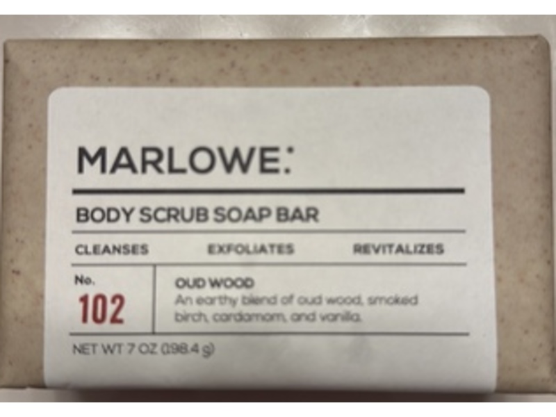 MARLOWE. Body Scrub Soap Bar, No.102 Oud Wood, 7 oz/198.4 g