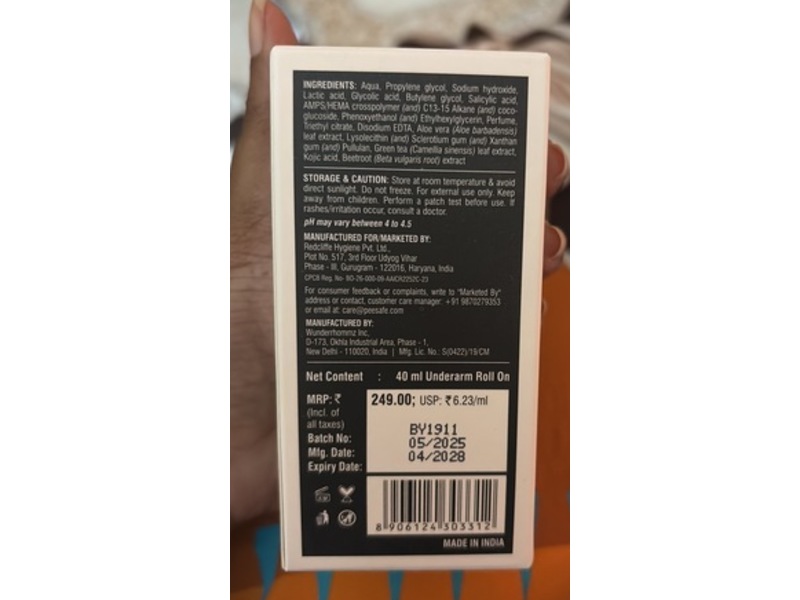 Furr By Pee Safe 4% AHA BHA Underarm Roll On, Lushflora, 1.35 fl oz/40 mL