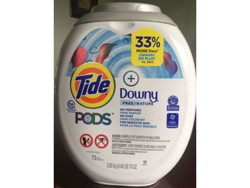 Tide Pods Plus Downy Laundry Detergent, Free/Nature, 70 oz/4.40 lb, 73 Count