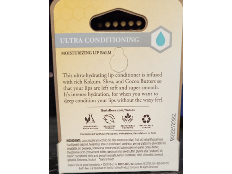 Burt's Bees Ultra Conditioning Moisturizing Lip Balm, 0.15 oz/4.25 g