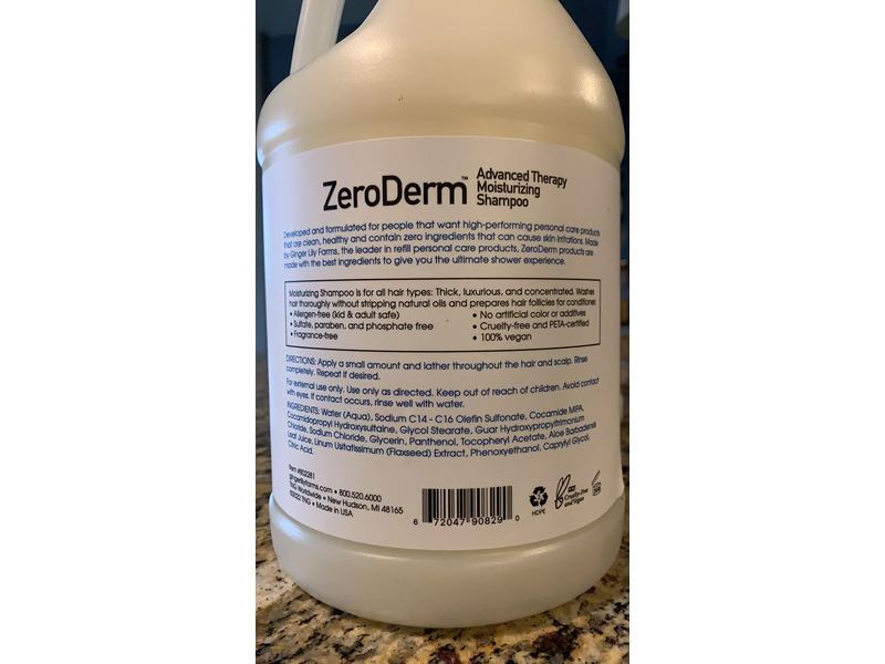 Ginger Lily Farms Botanicals ZeroDerm Advanced Therapy Moisturizing Shampoo, Fragrance Free, 128 fl oz/3.78 L
