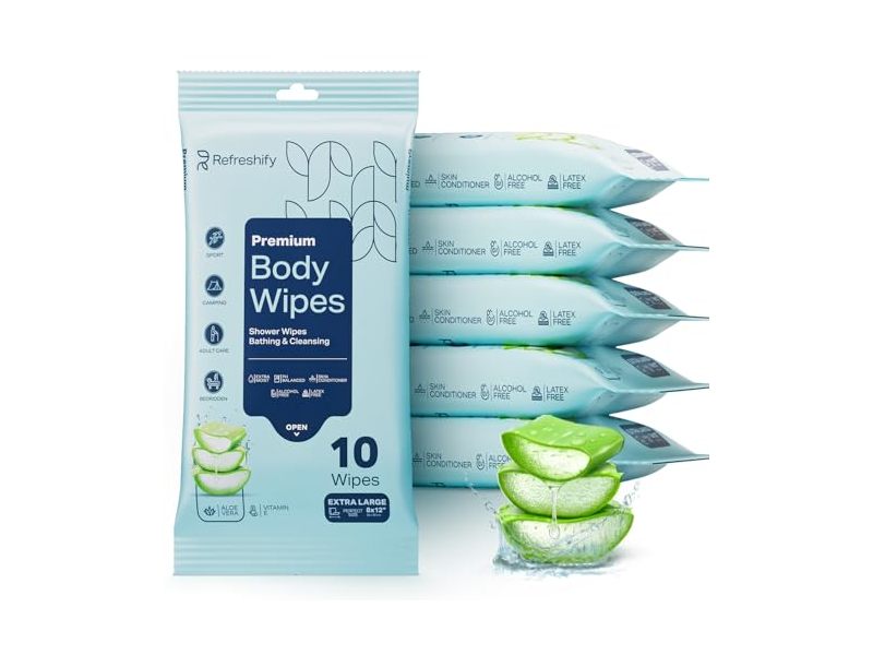 Refreshify Premium Body Wipes, Aloe Vera & Vitamin E, 100 Count